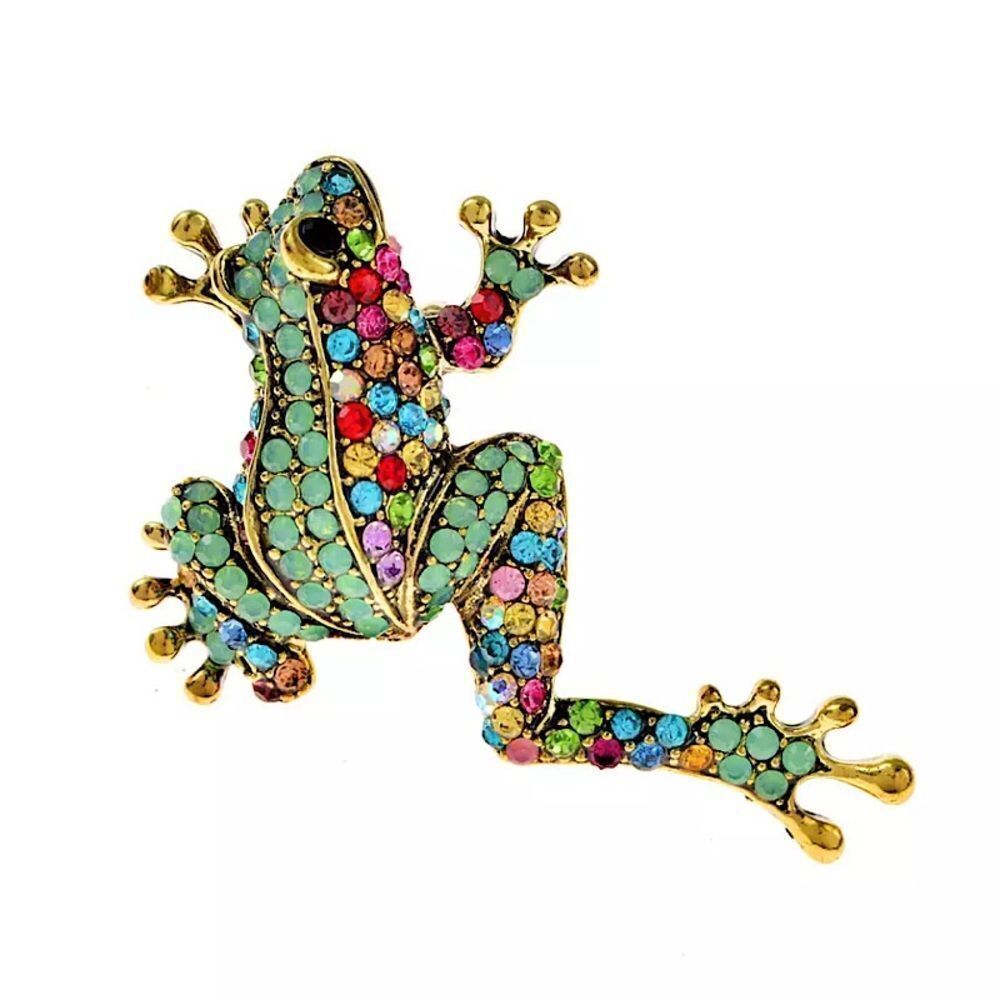 💎256💎 Fun Vibrant Colorful Crystal Frog Brooch Pin